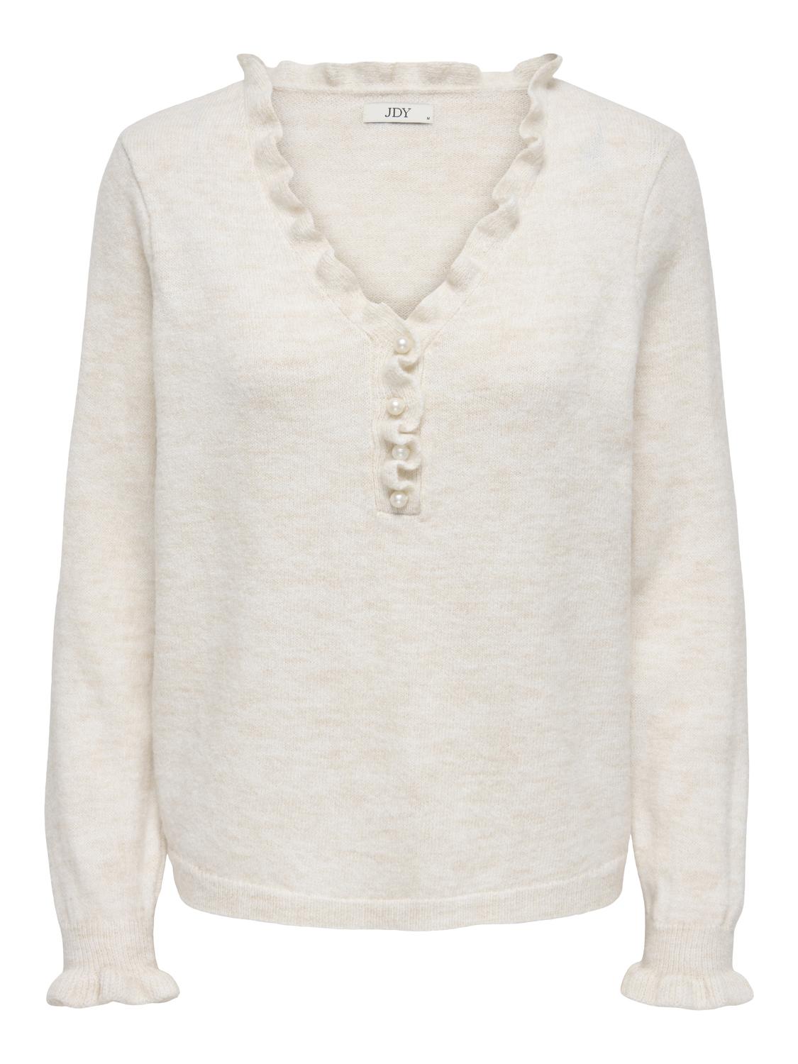 Jdyletty L/s V-Neck Frill Pullover Knt Offwhite
