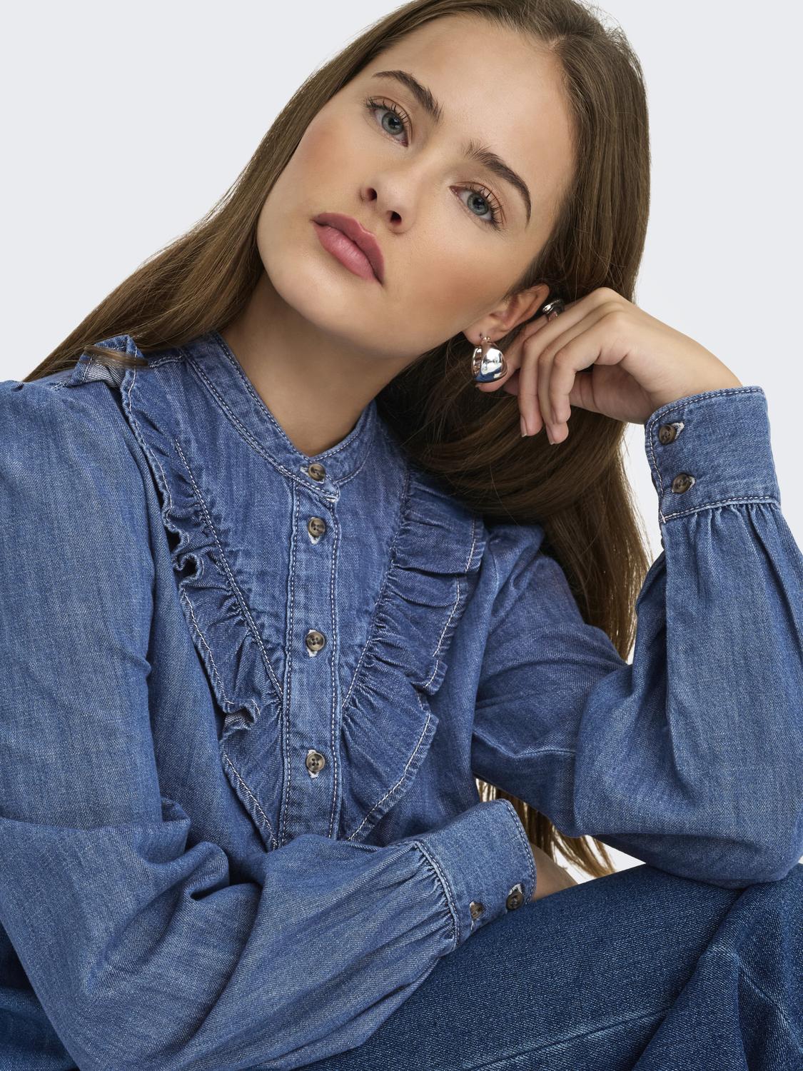 Onldasha-Sevigny L/s Frill Shirt Dnm Akm Mellomblå