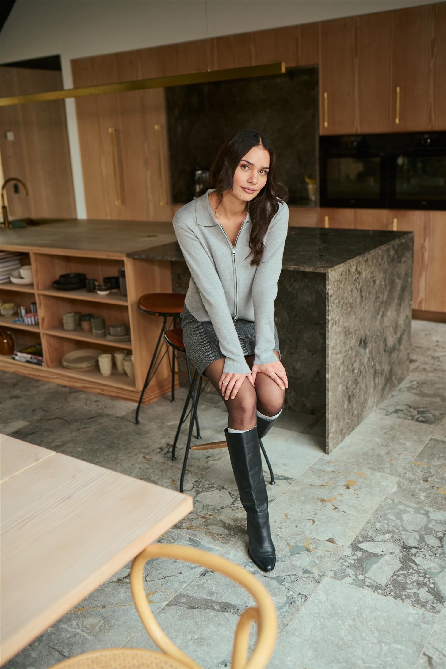Kavivian Pencil Skirt Grey Prince Of Wales Check