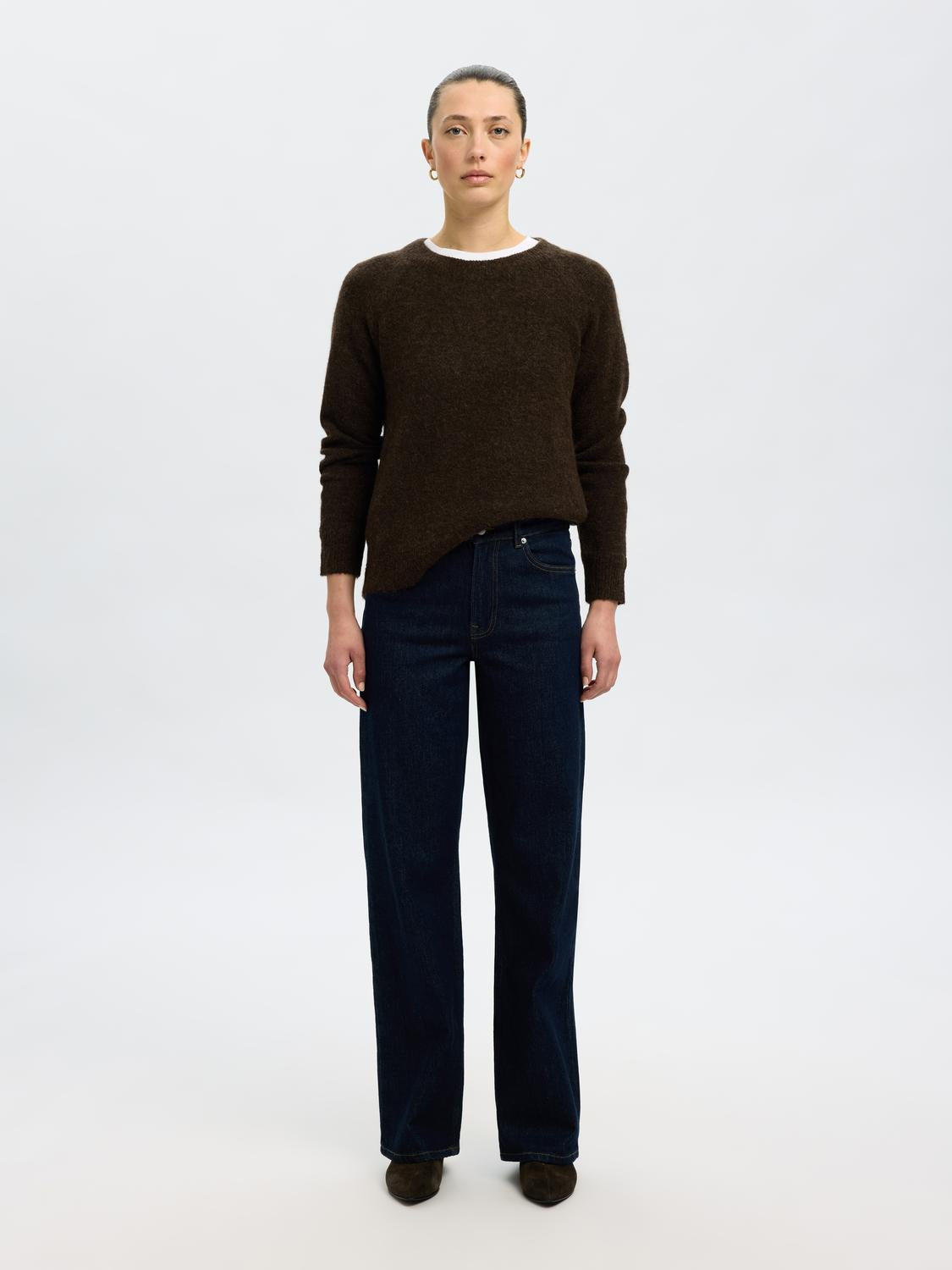 Slflulu Ls Knit O-Neck Noos Mørkebrun