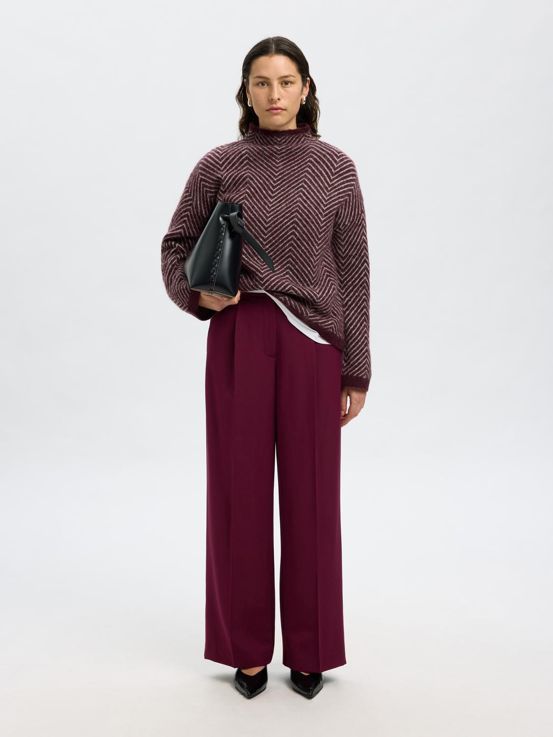 Slflulu Ls Herringbone Knit High Neck Mørkelilla