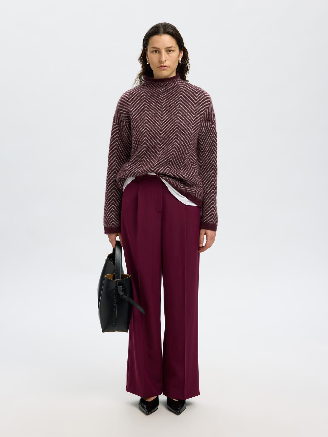 Slflulu Ls Herringbone Knit High Neck Mørkelilla