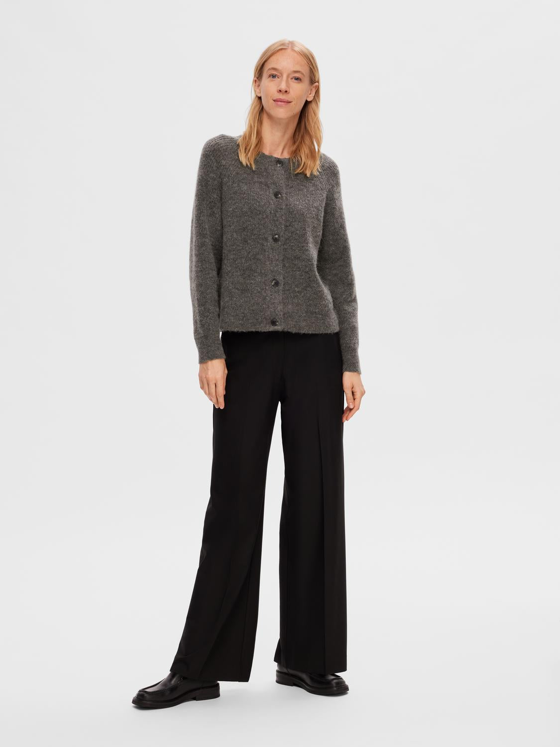 Slflulu Ls Knit Short Cardigan Noos Mellomgrå