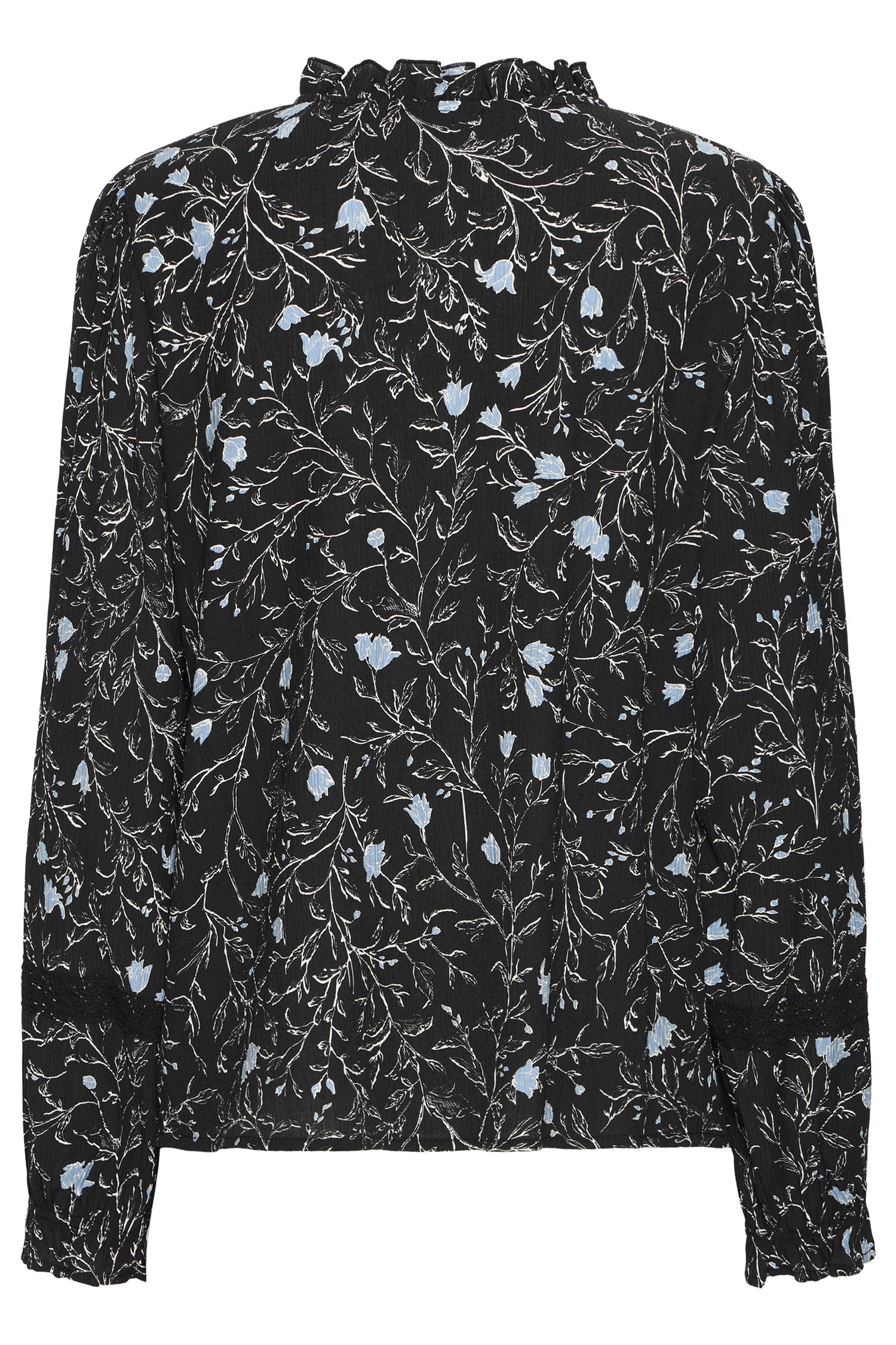 Pzkalulla Ls Blouse Black Blue Flower Print