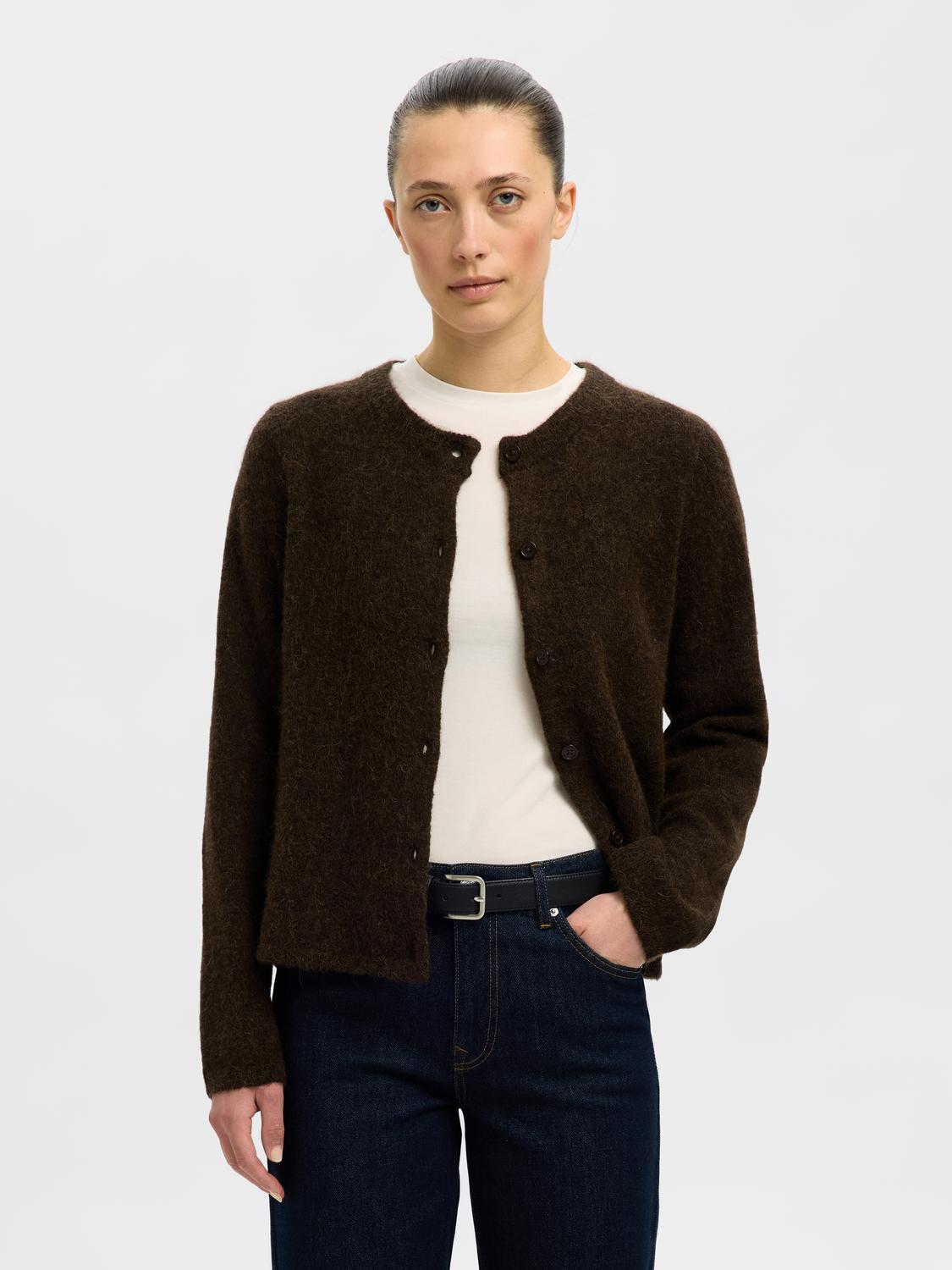 Slflulu New Ls Knit Cardigan Noos Mørkebrun