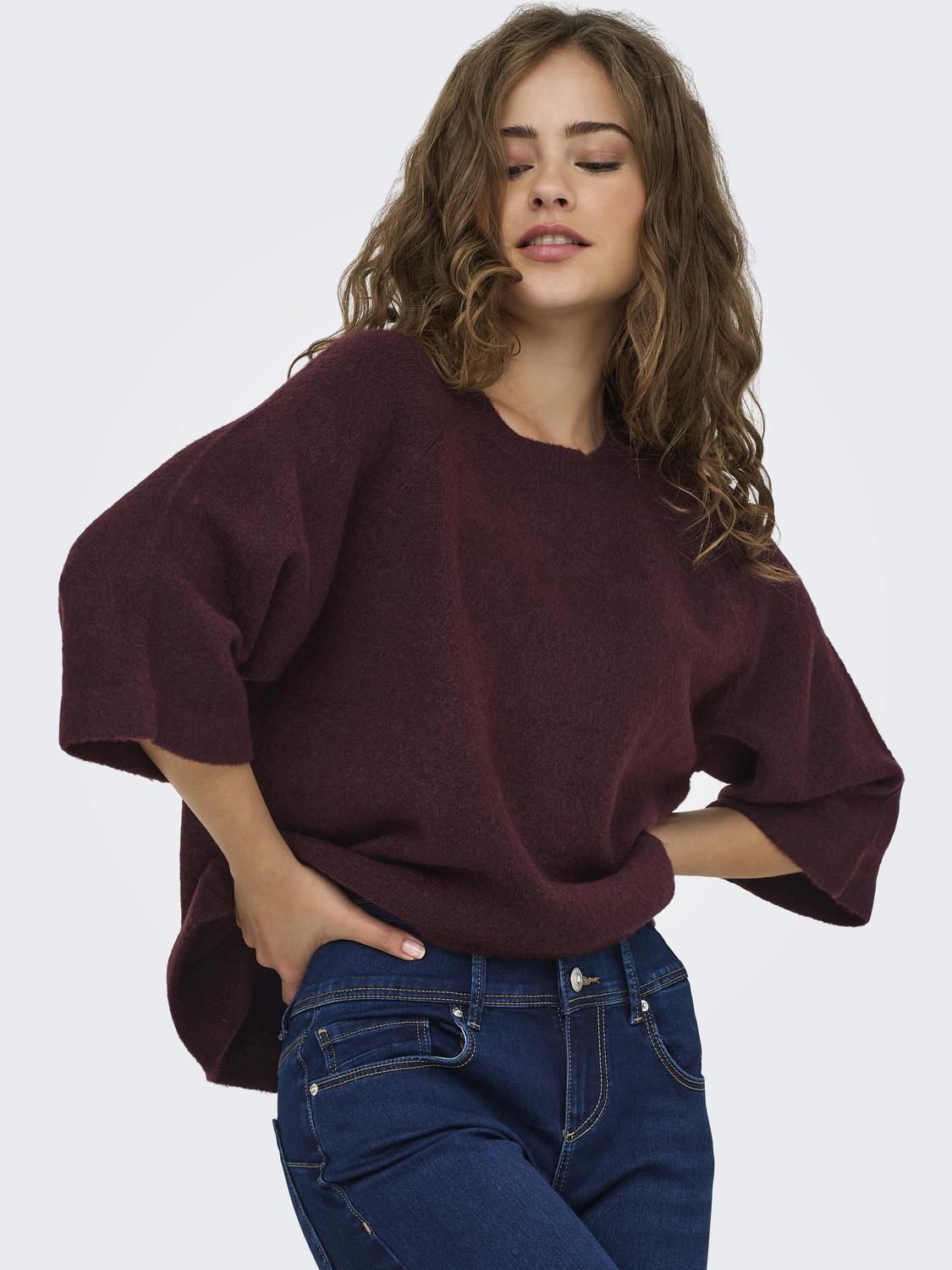 Onlsimoni 3/4 Pullover Knt Noos Mørkerød
