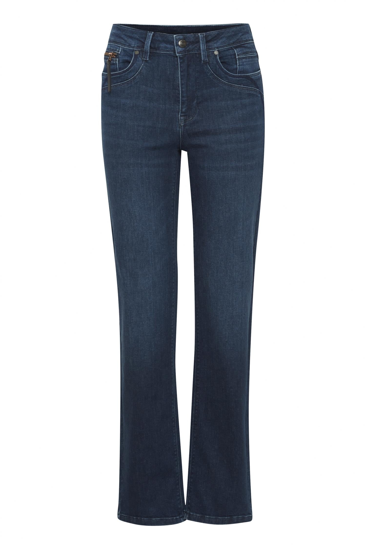 Pzkarolina Hw Jeans Straight Leg Dark Blue Denim