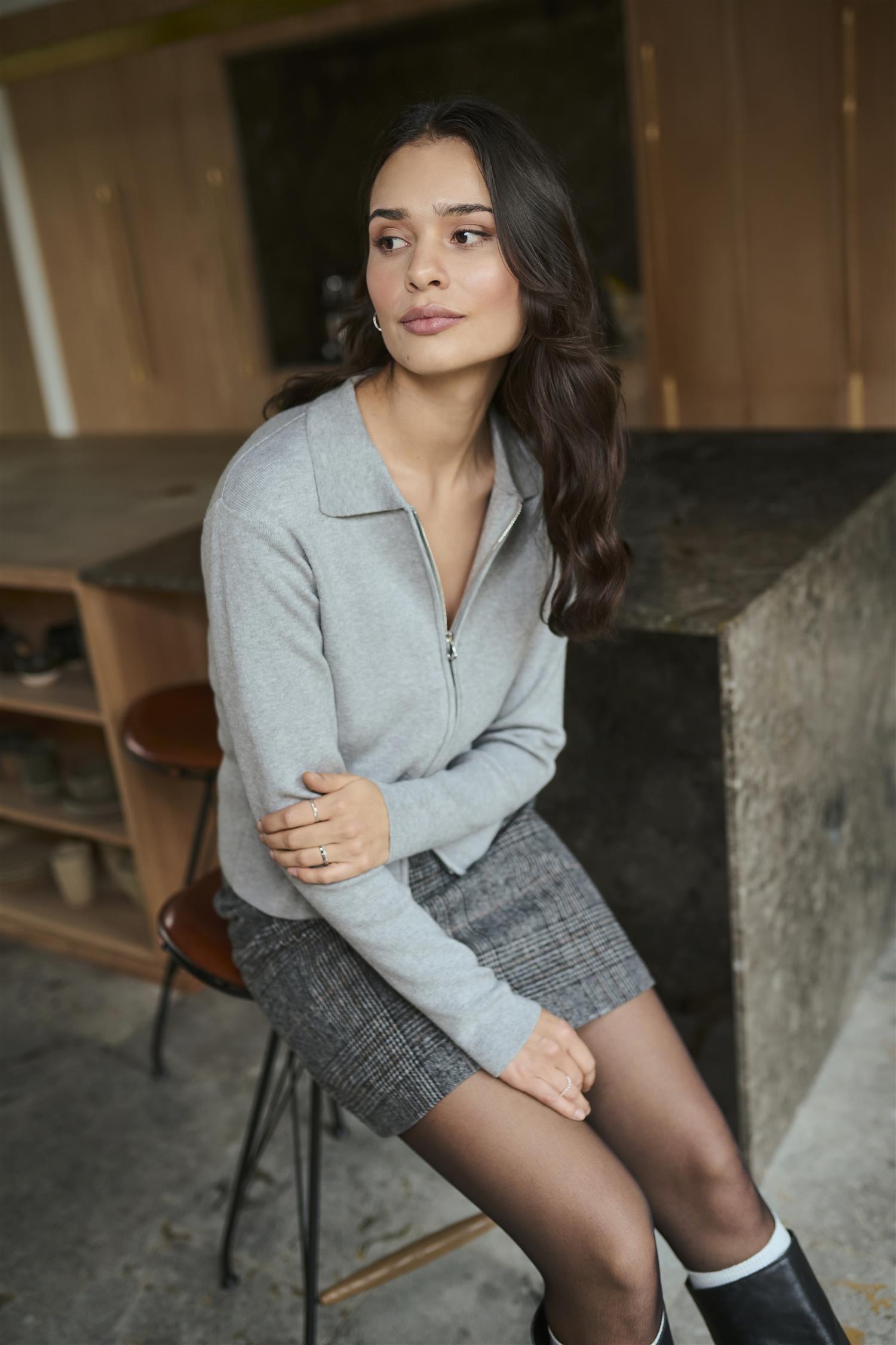 Kavivian Pencil Skirt Grey Prince Of Wales Check