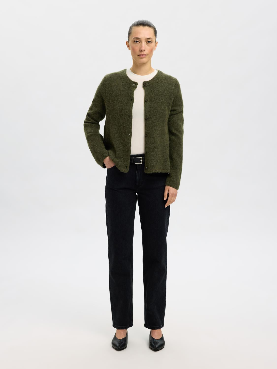 Slflulu New Ls Knit Cardigan Noos Mellomgrønn