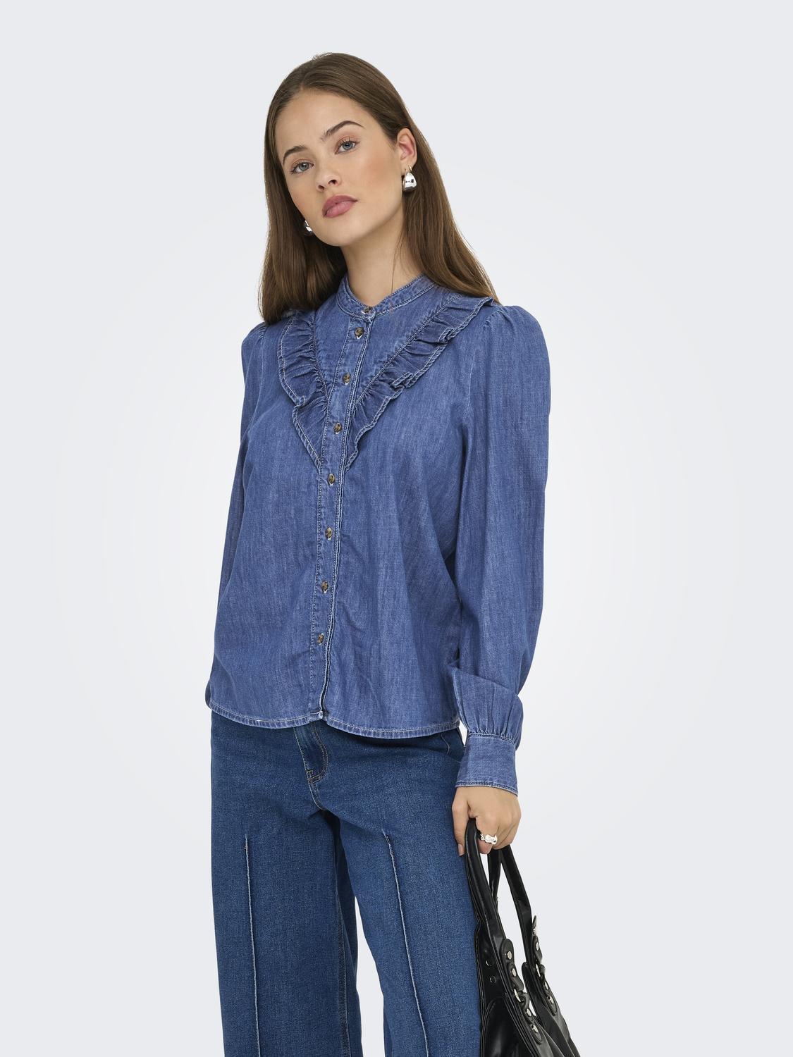 Onldasha-Sevigny L/s Frill Shirt Dnm Akm Mellomblå