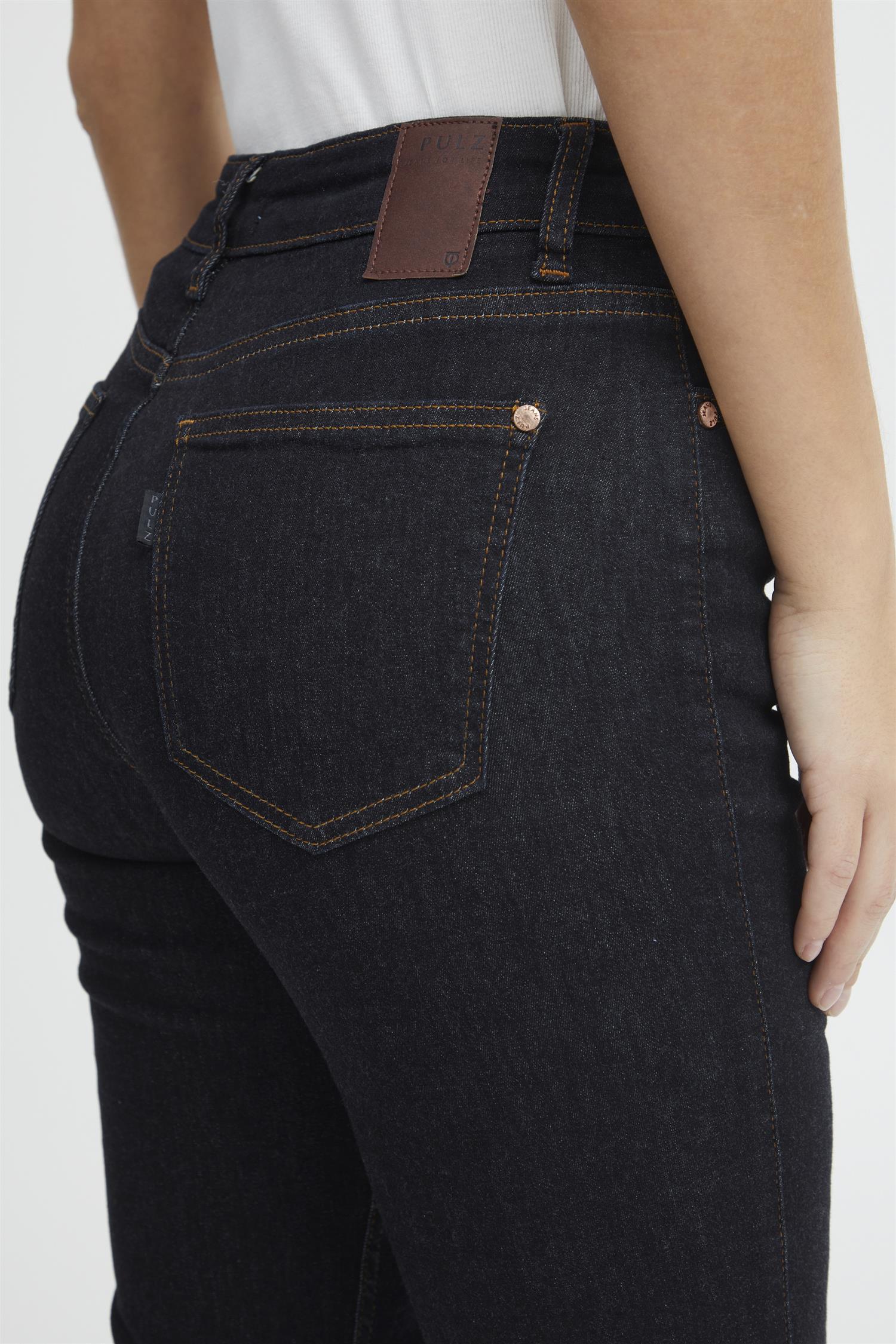 Pzemma Hw Jeans Medium Straight Leg Un-Wash Dark Blue Denim