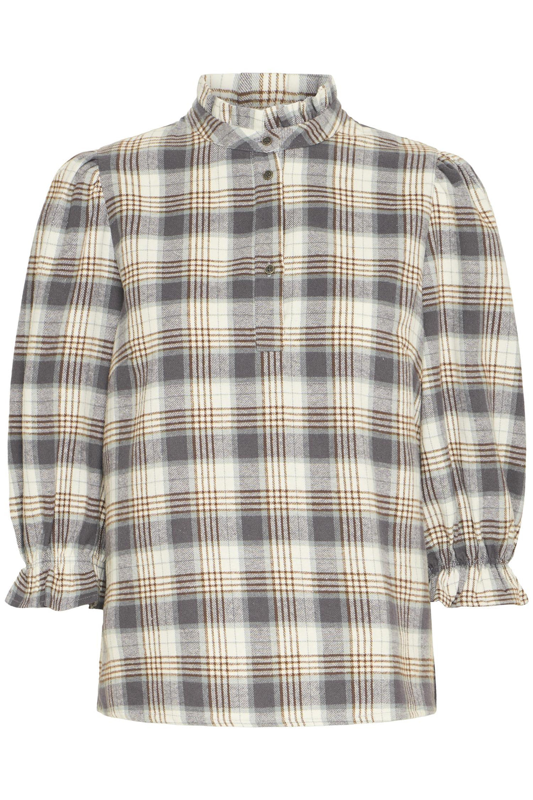 Pzevie Blouse Navy Green Brown Check