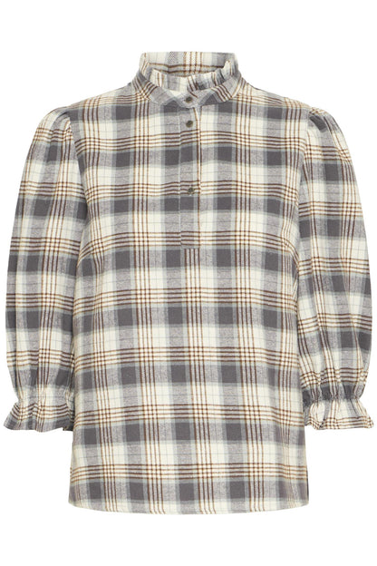 Pzevie Blouse Navy Green Brown Check