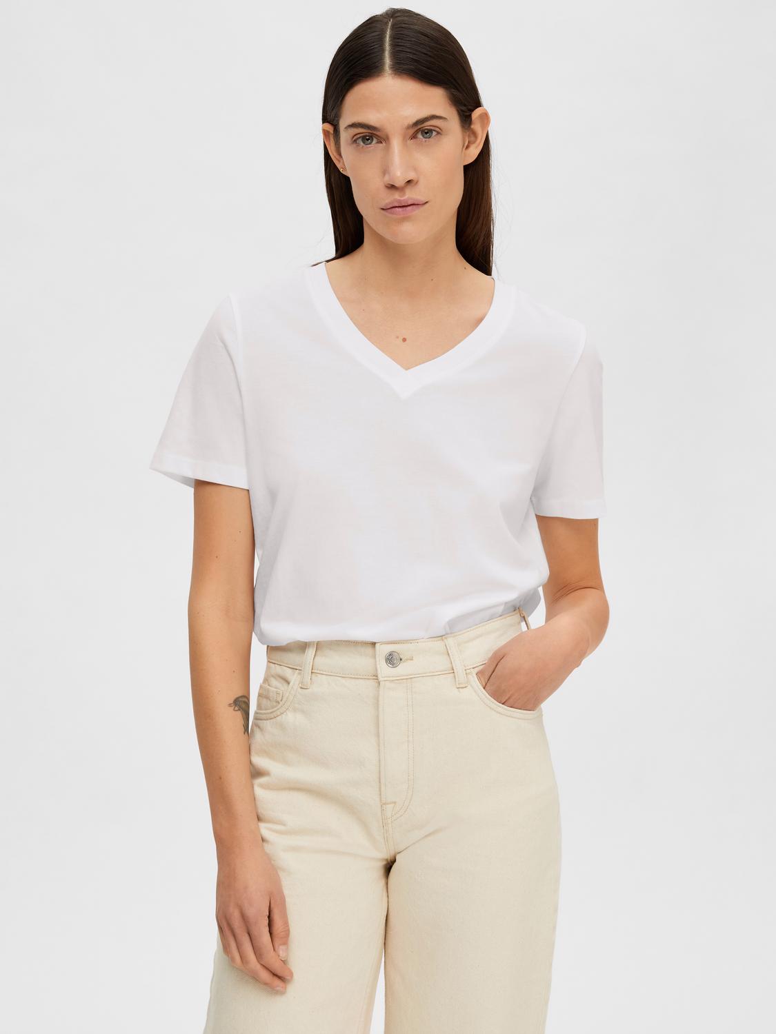 SLFMYESSENTIAL SS V-NECK TEE NOOS Hvit