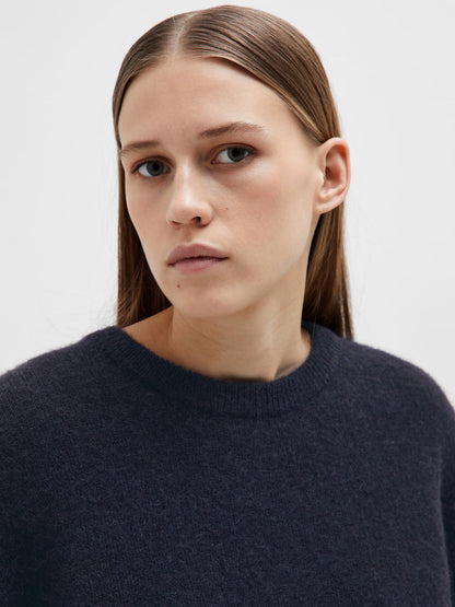 SLFMALINE-LILIANA 2/4 KNIT O-NECK NOOS Mørkeblå