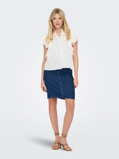 ONLSUNNY LIFE CAPSL FRILL TOP NOOS Hvit