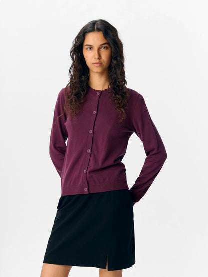 Objthess L/s Short Cardigan Noos Burgunder