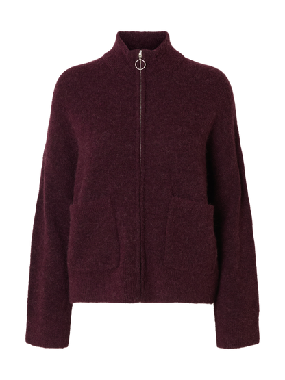 Slfsia Ras Ls Knit Zipper Cardigan Noos Mørkelilla
