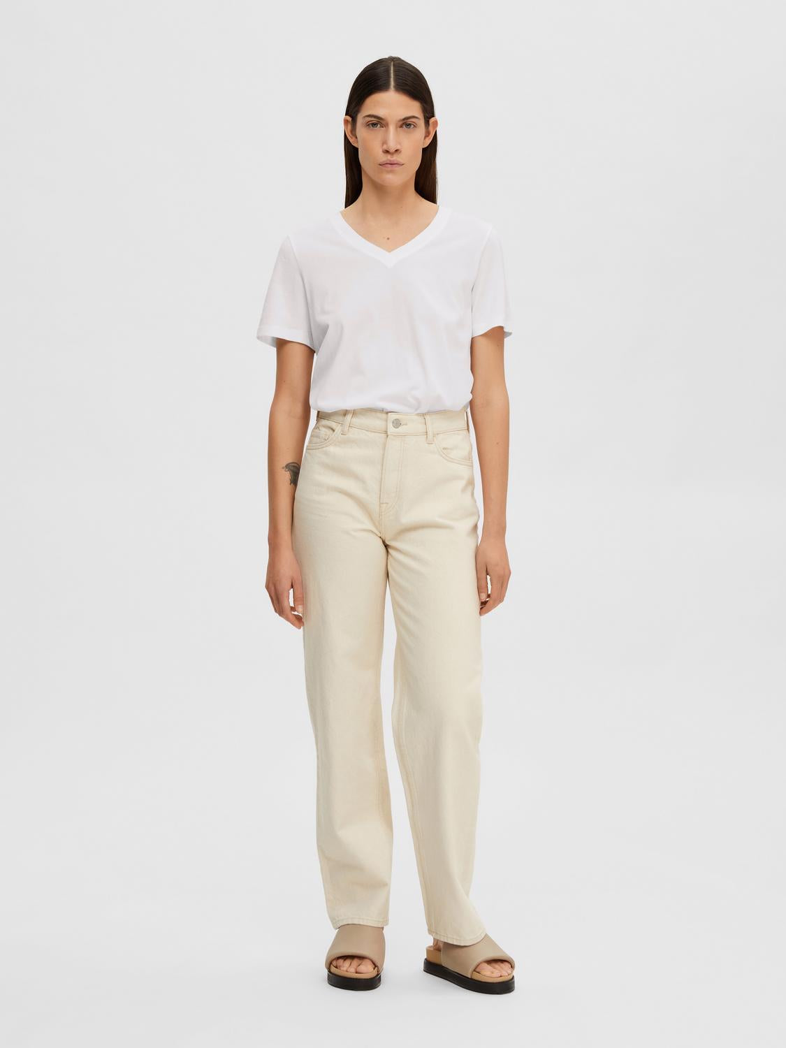 SLFMYESSENTIAL SS V-NECK TEE NOOS Hvit