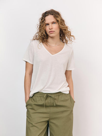 OBJTHEA S/S RE V-NECK TOP NOOS Hvit