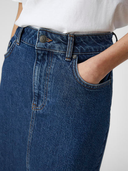 OBJELLEN MW MIDI DENIM SKIRT NOOS Mellomblå