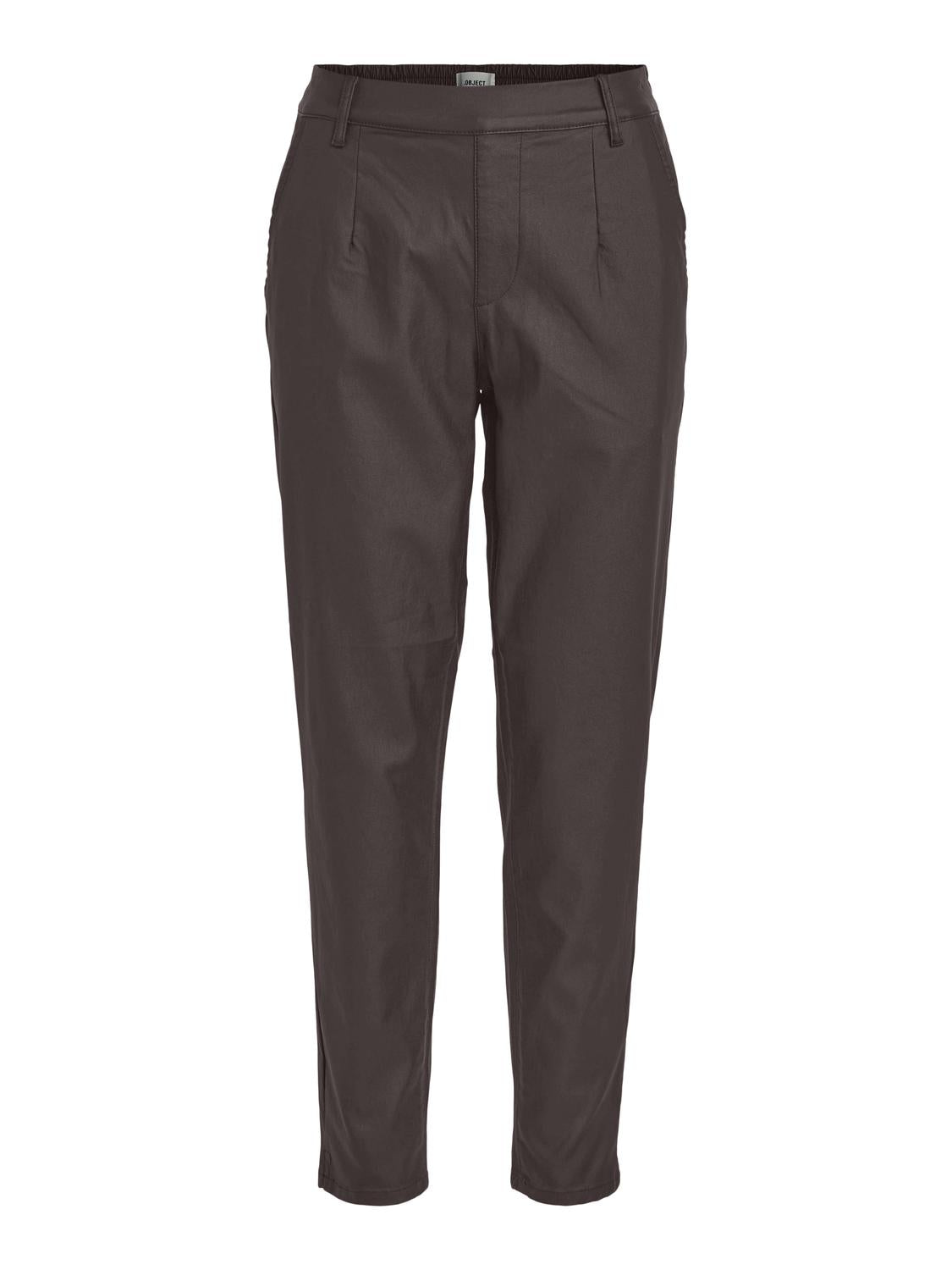 Objbelle Lisa Coated Pant Noos Mørkebrun