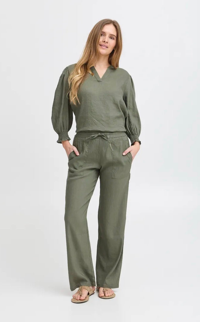 PZluca pant full lengte, wide leg Oliven