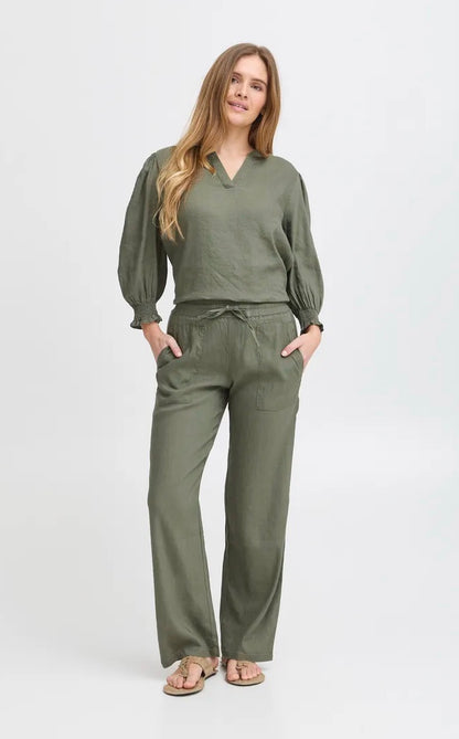 PZluca pant full lengte, wide leg Oliven