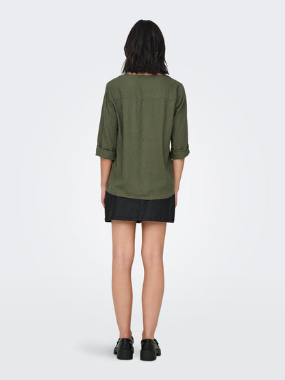 JDYSAY 3/4 LINEN V-NECK TOP WVN DIA Mellomgrønn