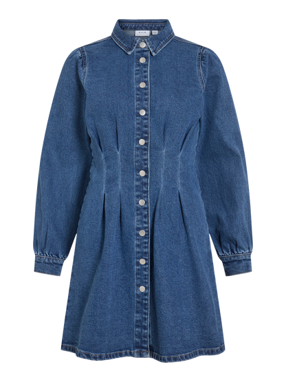 Visol L/s Pleat Denim Dress Mbd/ln Mellomblå