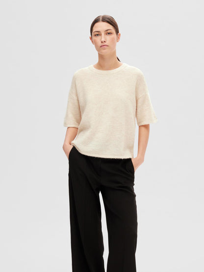 SLFMALINE-LILIANA 2/4 KNIT O-NECK NOOS Lysegrå