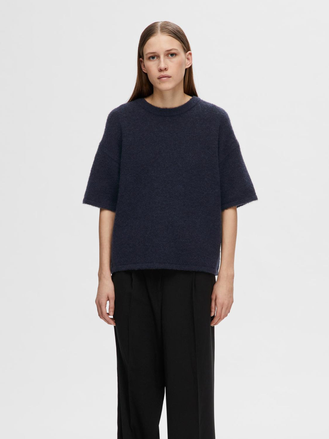 SLFMALINE-LILIANA 2/4 KNIT O-NECK NOOS Mørkeblå