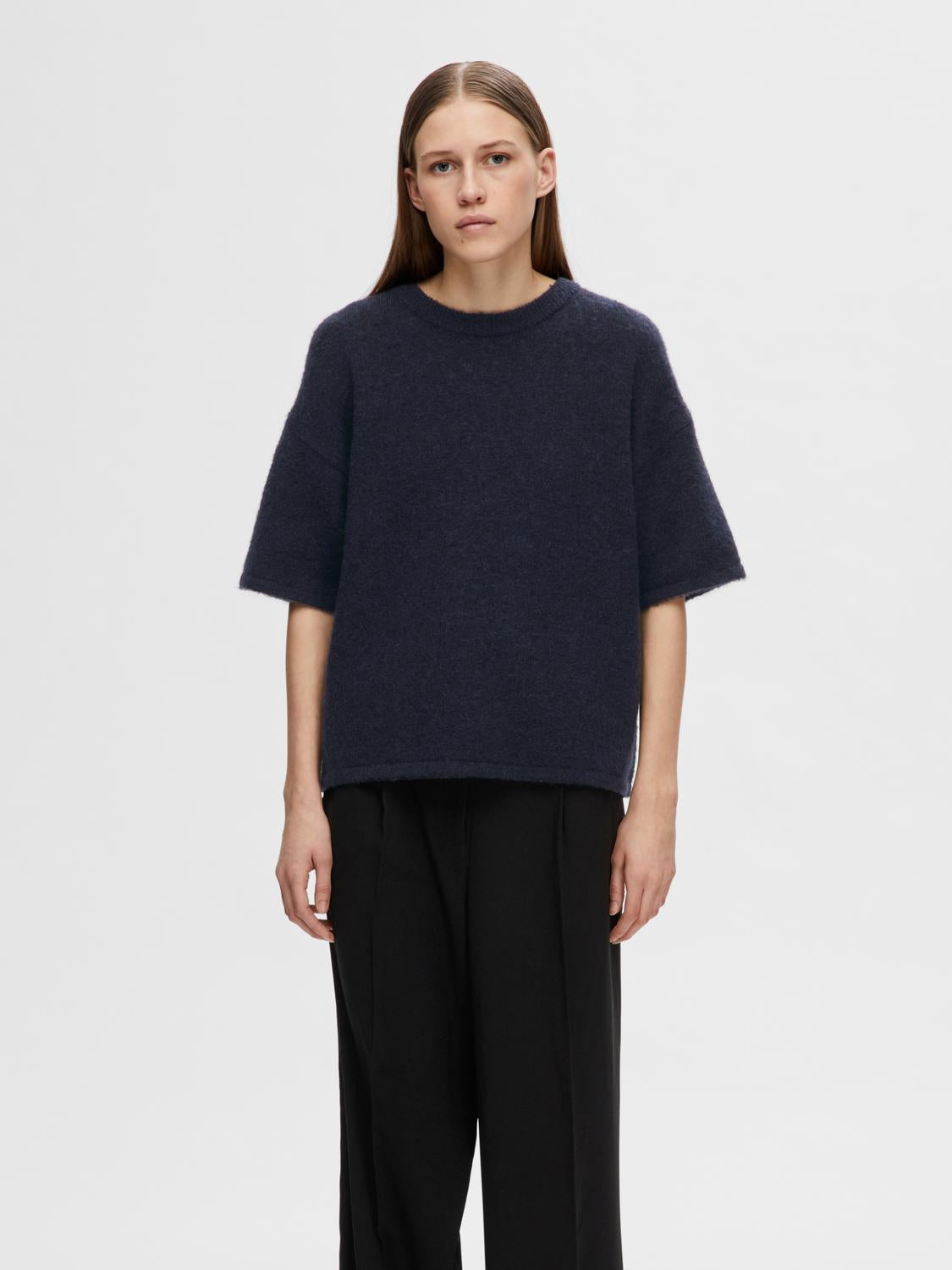 SLFMALINE-LILIANA 2/4 KNIT O-NECK NOOS Mørkeblå