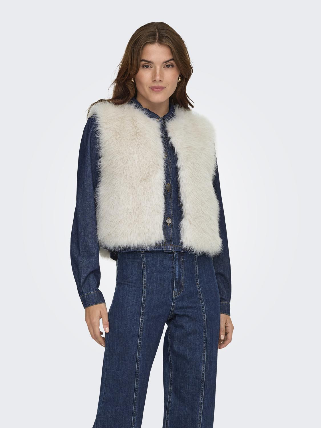 Jdyora Faux Fur Waistcoat Otw Sie Off-White