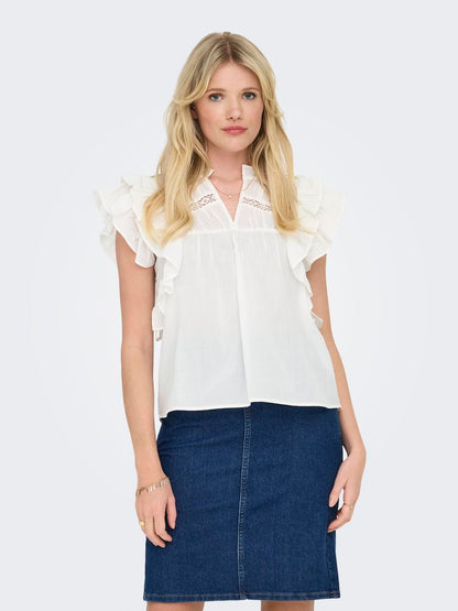 ONLSUNNY LIFE CAPSL FRILL TOP NOOS Hvit