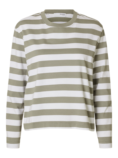 SLFESSENTIAL LS STRIPED BOXY TEE NOOS Vetiver