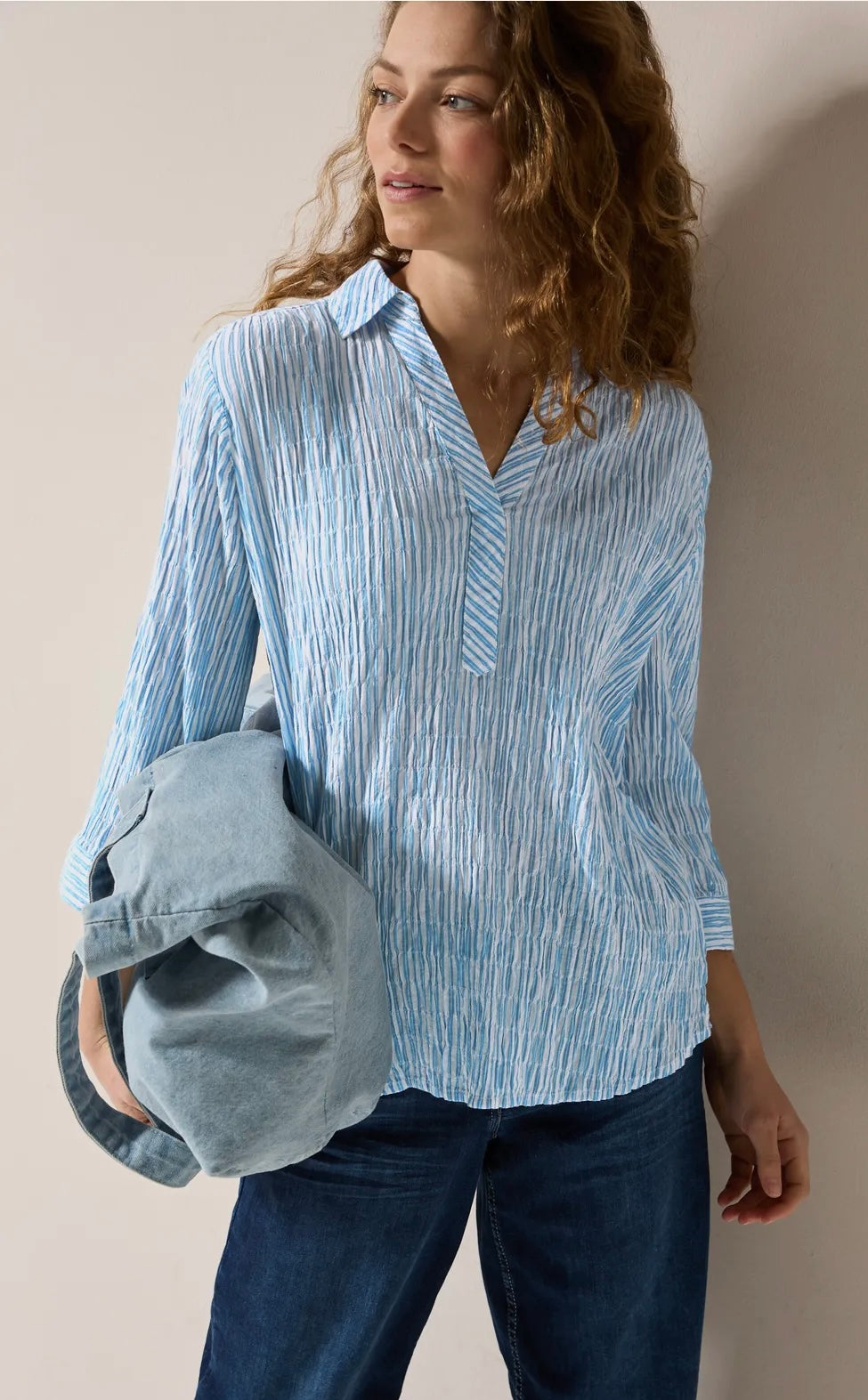 TOS seersucker stripe blouse Blå