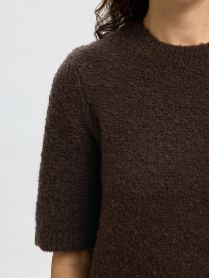 Slflelou 2/4 Knit O-Neck Mørkebrun