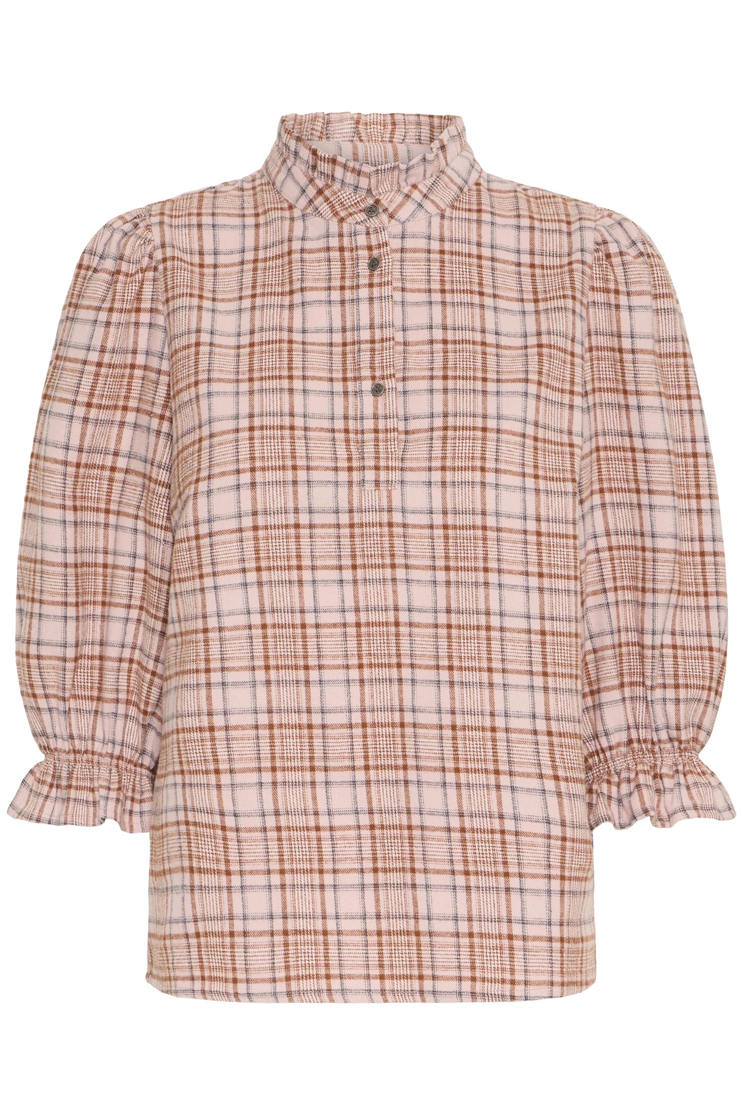 Pzevie Blouse Soft Pink Brown Check