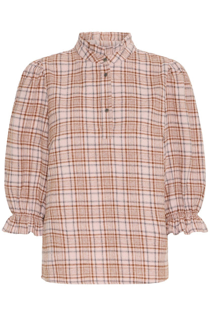 Pzevie Blouse Soft Pink Brown Check