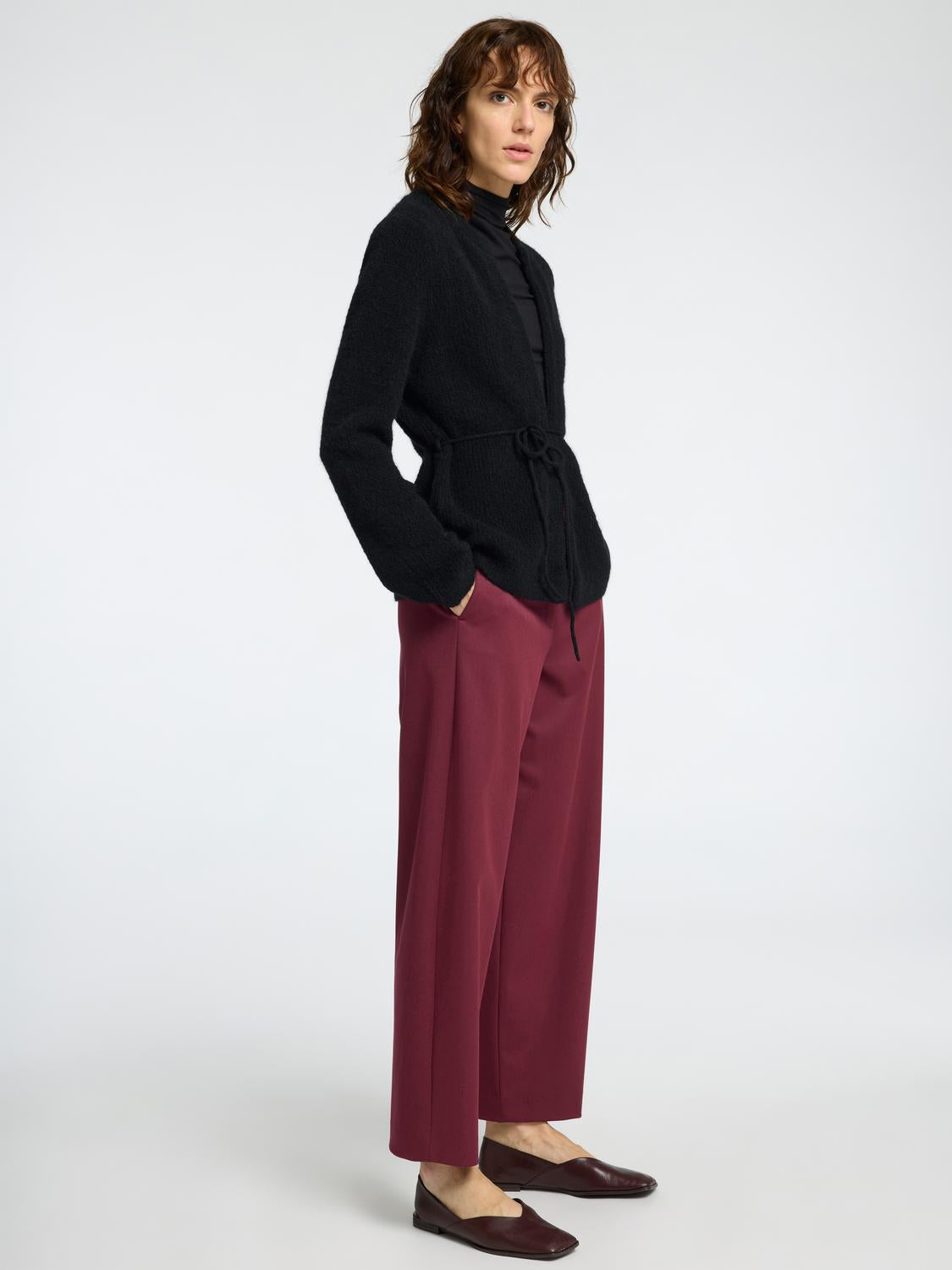 Slfsia Ras Ls Knit Belt Cardigan Sort