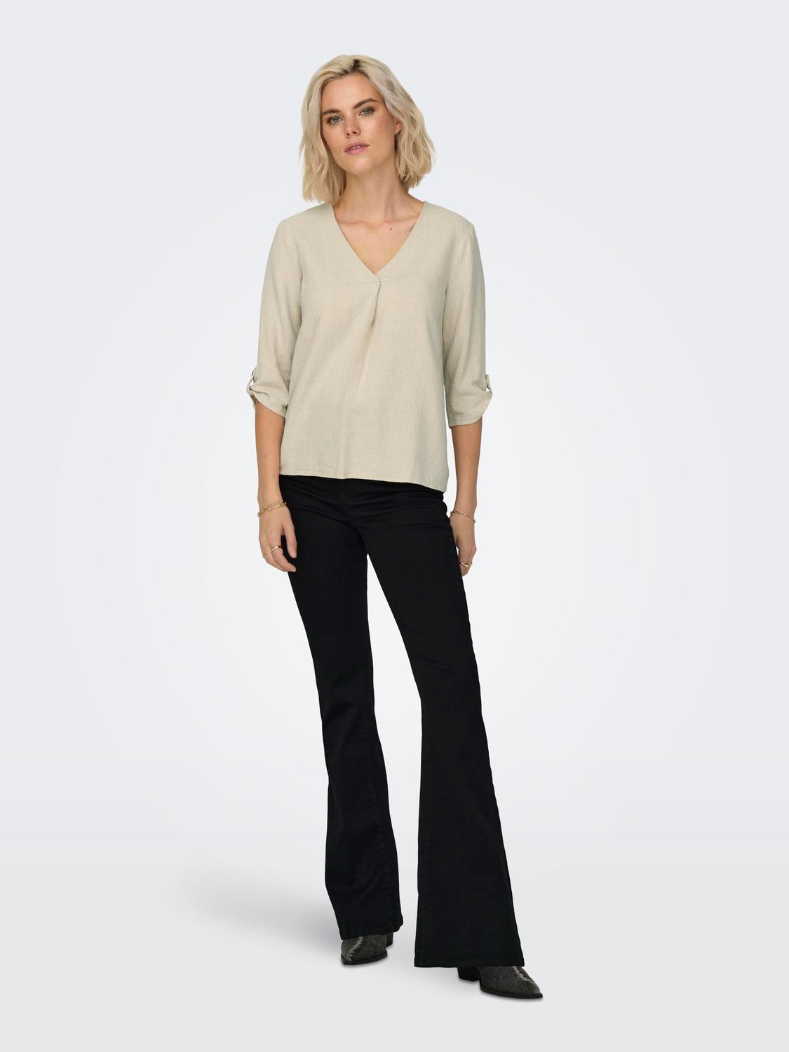 JDYSAY 3/4 LINEN V-NECK TOP WVN DIA Lysegrå