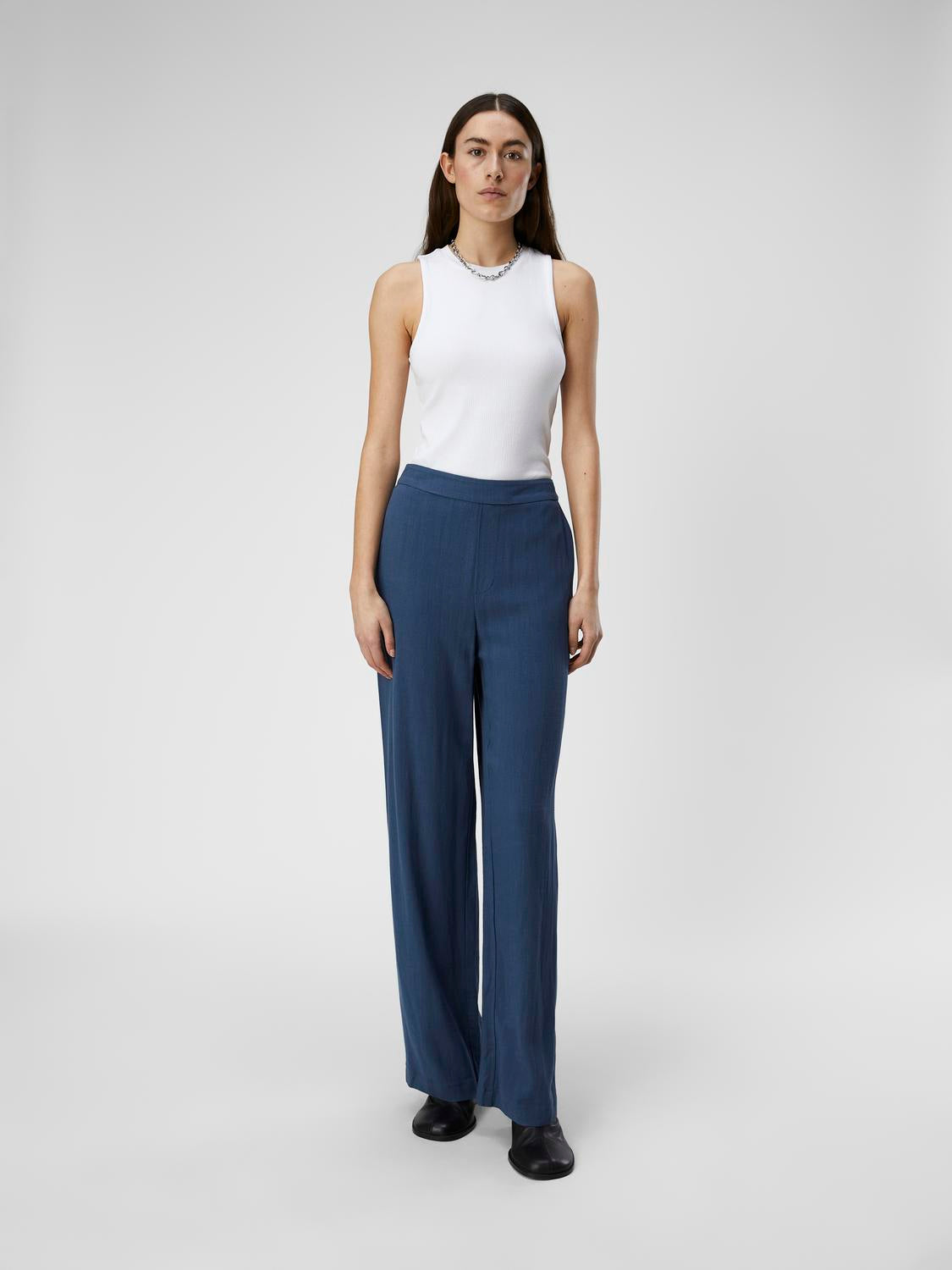 OBJSANNE ALINE WIDE PANT NOOS linbukse Mørkeblå