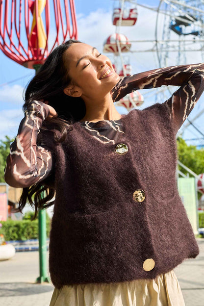 BCBJOERK KNITTED BUTTON VEST Brun