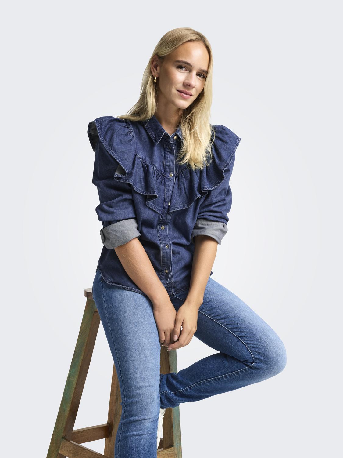 ONLINDIGO LS FRILL DNM SHIRT QYT NOOS Mørkeblå