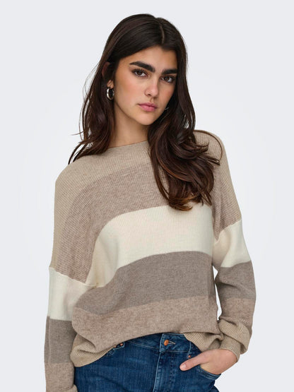 Onlatia L/s Stripe Pullov Knt Noos Lysegrå