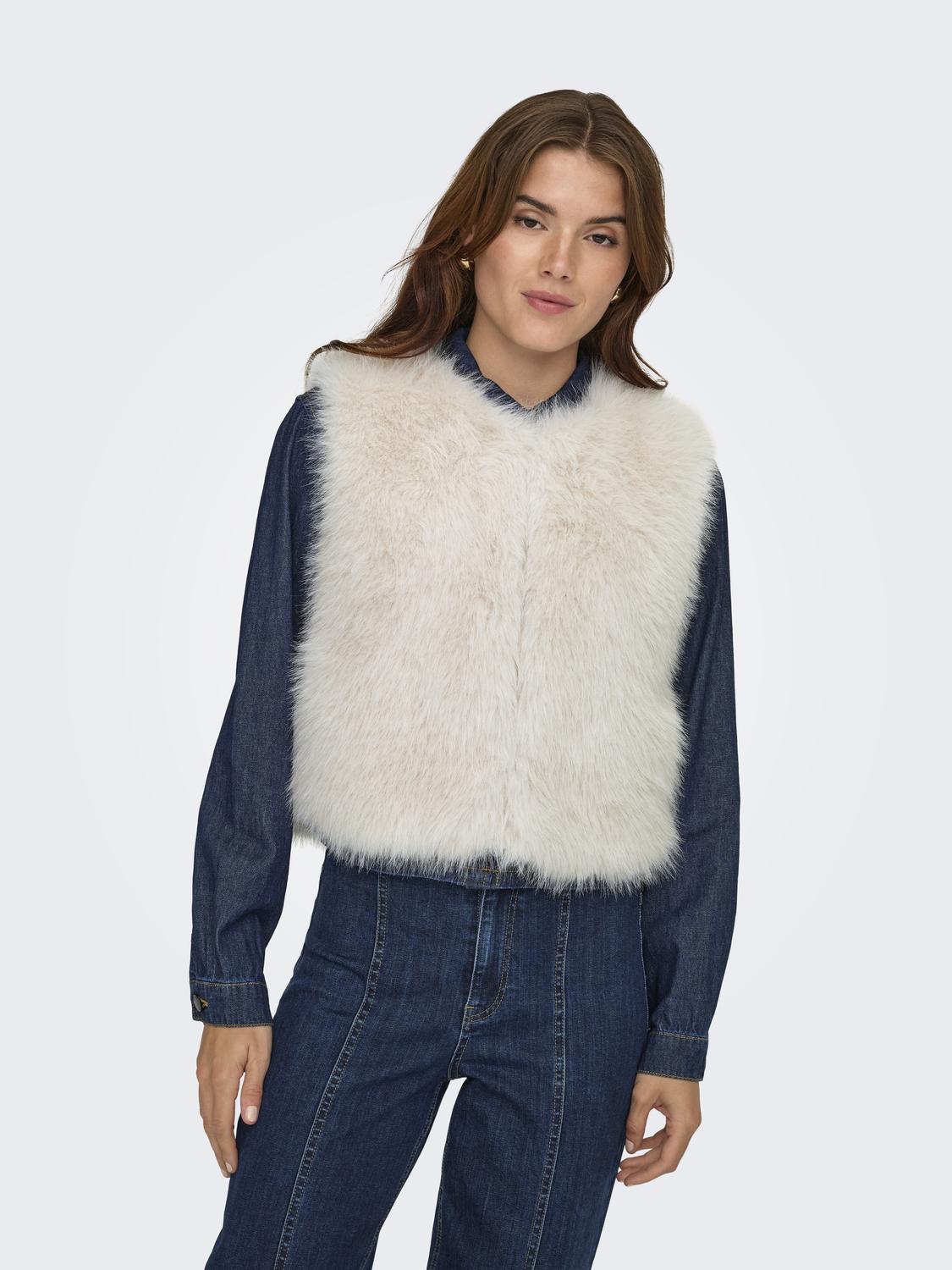 Jdyora Faux Fur Waistcoat Otw Sie Off-White