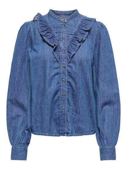Onldasha-Sevigny L/s Frill Shirt Dnm Akm Mellomblå