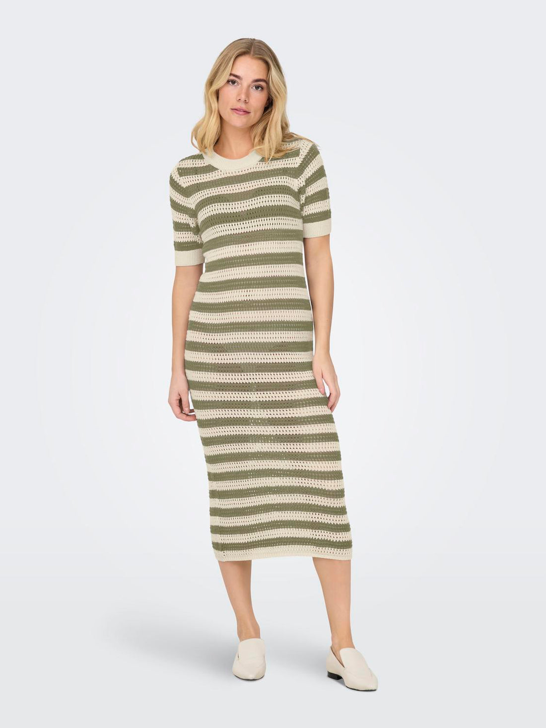 JDYTIKKA IVY 2/4 O-NECK STRIPE DRESS KNT Grønn