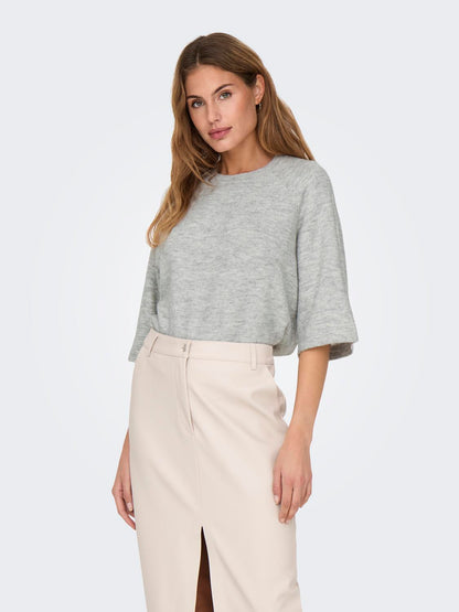 ONLSIMONI 3/4 PULLOVER KNT NOOS Lysegrå